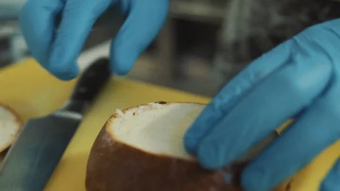 The chef prepares a bun for making soup Stock Footage 89528821