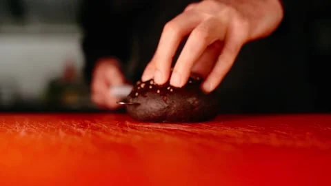 The chef prepares a burger. Beef, pork, cucumber, sauce and onion. Stock Footage 158171697