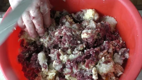 Chef prepares cutlet minced meat Stock Footage 198978281