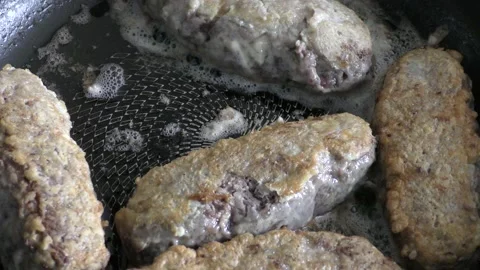 The chef prepares deer meat cutlets.  healthy food concept Stock Footage 155068259