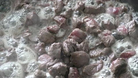 The chef prepares deer meat in a frying pan. healthy food concept Video stock 151018519