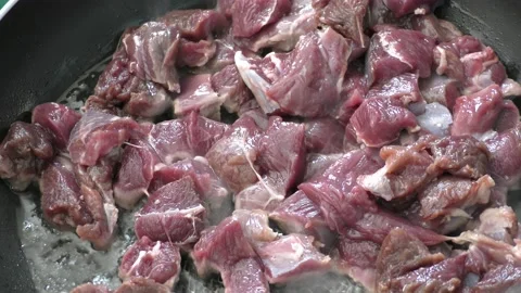 The chef prepares deer meat in a frying pan. healthy food concept Vídeos de archivo 151020539