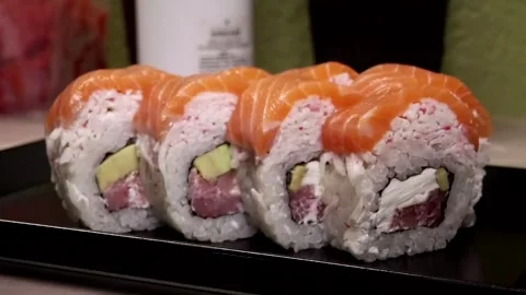 The chef prepares delicious sushi Stock Footage 285251038