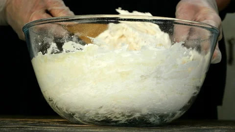 Chef prepares dough for baking. Stock Footage 131438016