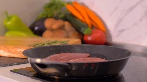 The chef prepares duck breasts in a pan Video stock 110037805