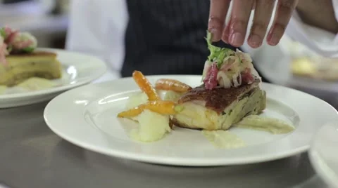 Chef Prepares a Fancy Meal Stock Footage 52135298