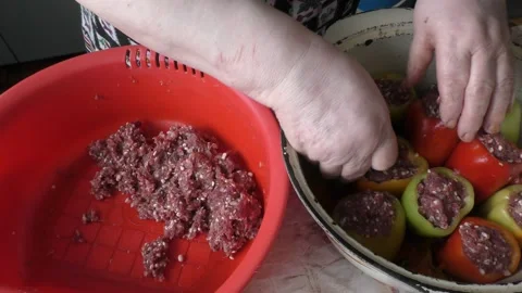 The chef prepares fried scoops with meat Stock Footage 166337491