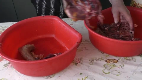The chef prepares the goose for the festive table for Christmas Stock Footage 136641430