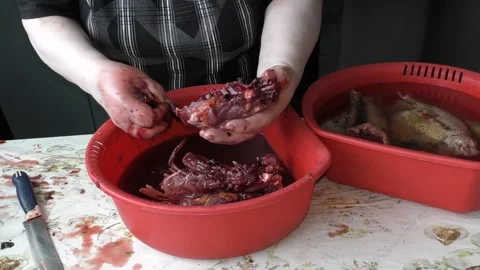 The chef prepares the goose for the festive table for Christmas Stock Footage 136641653