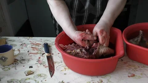 The chef prepares the goose for the festive table for Christmas Video stock 136641791
