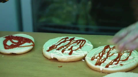 Chef prepares hamburger buns. Stock Footage 65527781