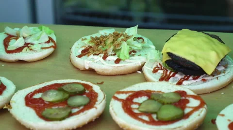 Chef prepares hamburger buns  Video stock 65673540