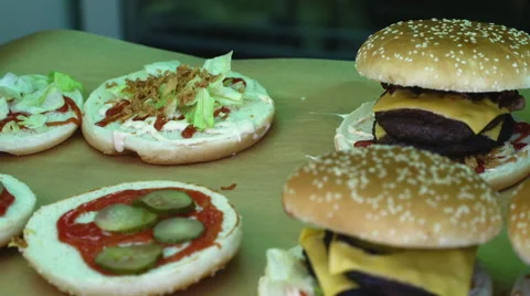 Chef prepares hamburger buns Stock Footage 67967785