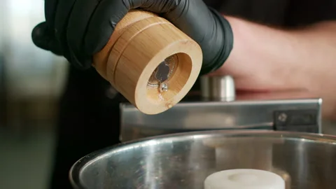 The chef prepares the hummus Stock Footage 136999287