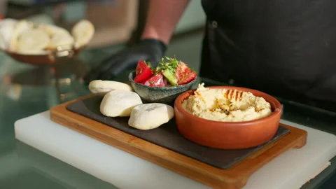 The chef prepares the hummus Stock Footage 137000182