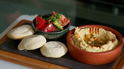 The chef prepares the hummus Stock Footage 137000269