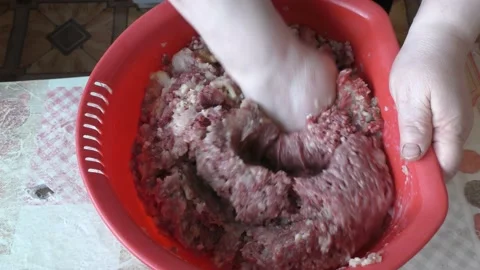 Chef prepares minced meat cutlets Stock Footage 169330223