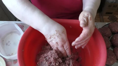 Chef prepares minced meat cutlets Stock Footage 171986103