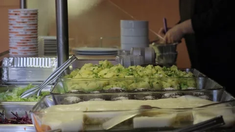 Chef Prepares Orders in a Canteen Stock Footage 145251284