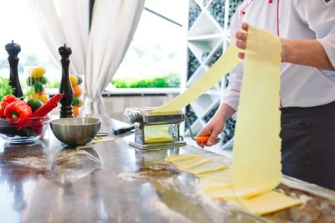 The chef prepares the paste for the visitors. Stock Photos