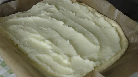 The chef prepares a pie with potatoes Stock Footage 197546542