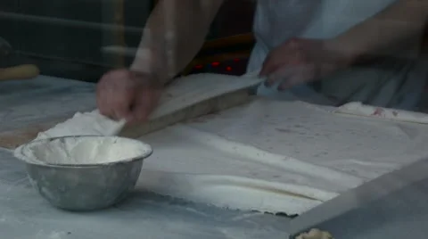 Chef Prepares a Pie With a Stuffing Stock Footage 61092642