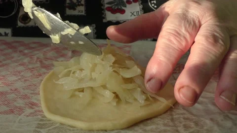 The chef prepares pies with cabbage Video stock 167105953