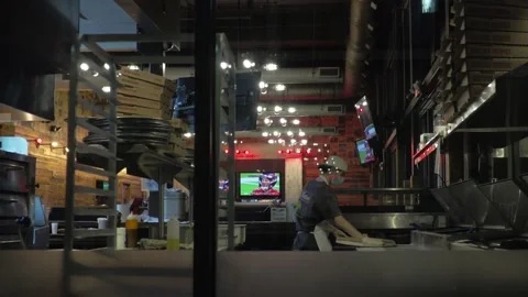 Chef prepares pizza pan Stock Footage 142845498