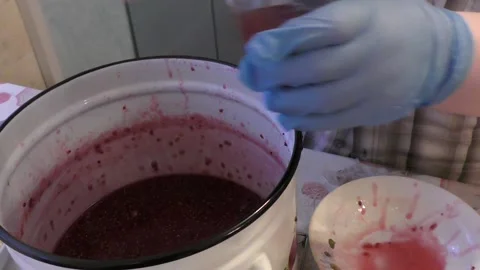 Chef prepares raspberry jam at home Stock Footage 170569266