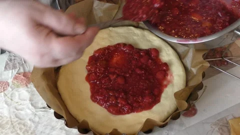 The chef prepares a raspberry pie Stock Footage 165208271