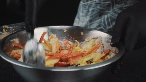 The chef prepares a salad Stock Footage 89524504