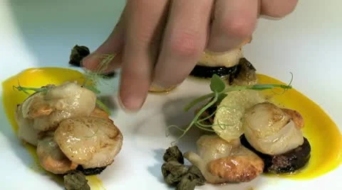 Chef prepares Scallops Stock Footage 10591489