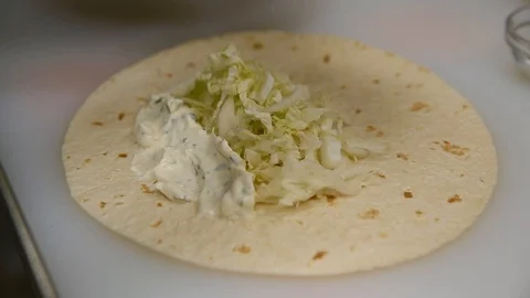 The chef prepares a tortilla. Close up Stock Footage 87135382