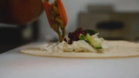 The chef prepares a tortilla. Close up Stock Footage 87135485