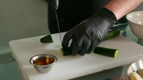 The chef prepares a vegetable salad Stock Footage 137322181