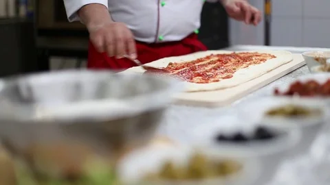The Chef Prepares Vegetarian Pizza Stock Footage 82167489