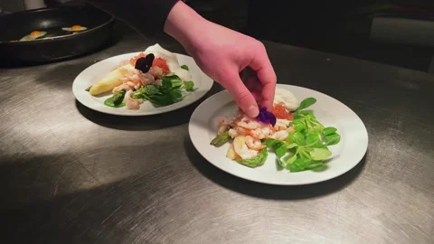 Chef Preparing Appetiser Fish Course Stock Footage 244990806