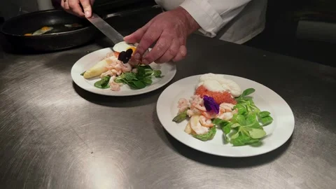 Chef Preparing Appetiser Fish Course Stock Footage 244990822