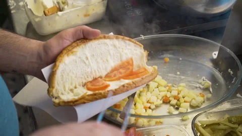 A chef is preparing Ayvalik Toast. Turkish cuisine Stock Footage 144586622