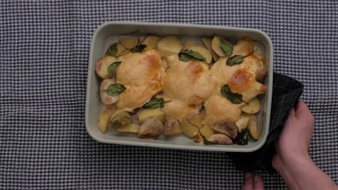 Chef preparing baked chicken fillet, cooking process, finished dish  Video stock 163832914