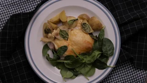 Chef preparing baked chicken fillet, cooking process, finished dish  Video stock 163833245