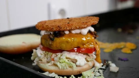 Chef Preparing Burger, Make A Fast Food. Stock Footage 154410276