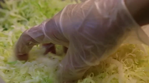 Chef preparing for cook food in restaurant, take lettuce with latex gloves -Dan Stock Footage 48527008