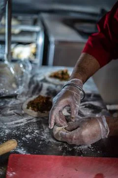 Chef preparing cooking and serving indian cuisine dish Foto stock