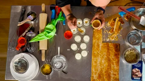 Chef preparing dessert in a glass  Stock Footage 55126732