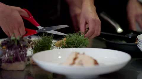 Chef preparing dish at kitchen. Stock Footage 64116636