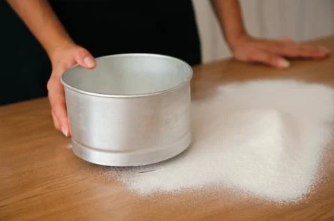 Chef preparing dough - cooking process, work with flour Stock Photos