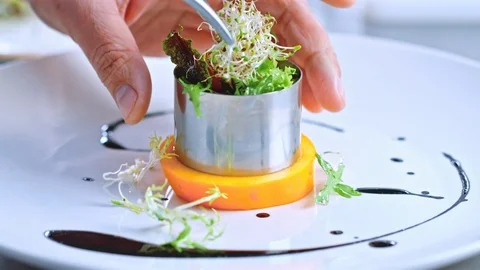 Chef preparing fancy salad Stock Footage 85591087