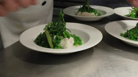 Chef Preparing Fish Course at the Pass Stock Footage 245970306