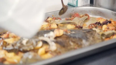 The chef is preparing a fish dish Stock Footage 114229955